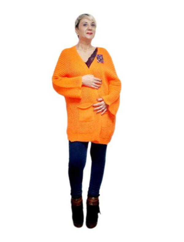 Chaqueta Punto Corta Naranja the annies shop moda estilo chaqueta punto corta naranja bolsillos delanteros manga larga combinable naranja