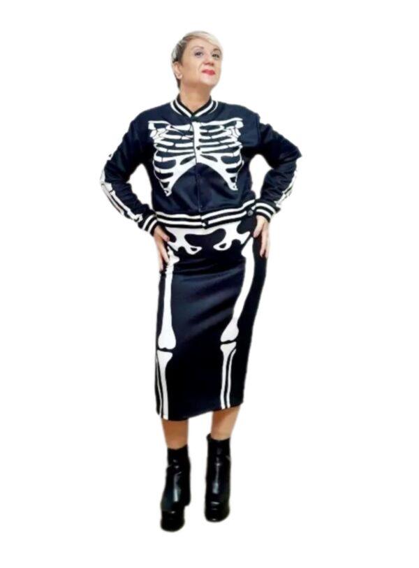 Falda Esqueleto Negra the annies shop moda estilo falda de tubo larga nera estampado esqueleto blanca cintura elaástica goma original de marca