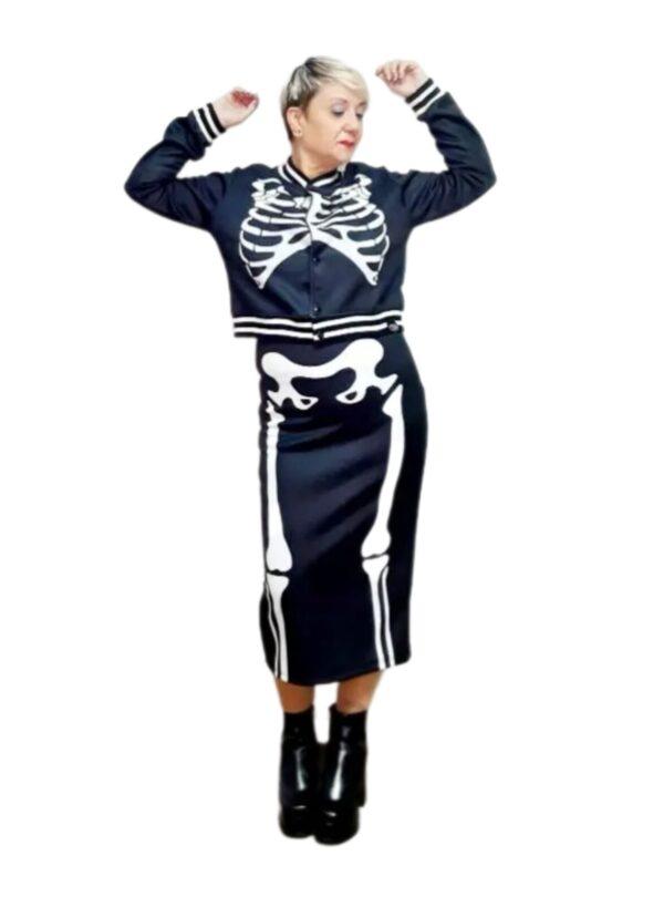 Falda Esqueleto Negra the annies shop moda estilo falda de tubo larga nera estampado esqueleto blanca cintura elaástica goma original de marca