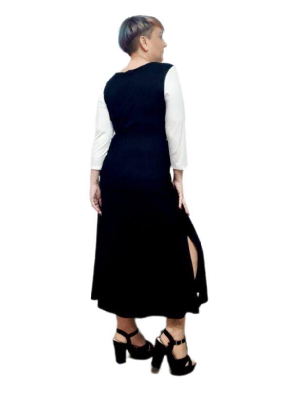 Vestido Valeria the annies shop moda estilo vestido negro y blanco largo cuello redondo combinado tirante y manga larga