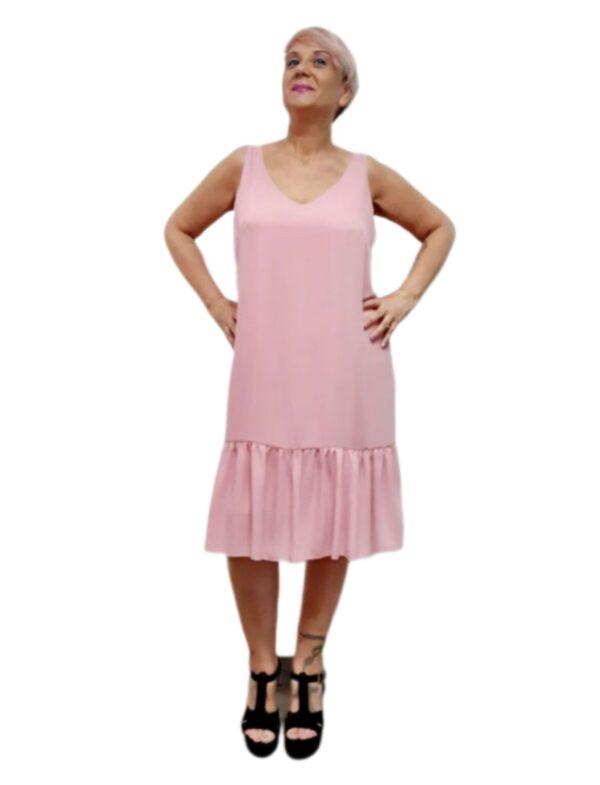 Vestido Rosa Lazo the annies shop moda estilo vestido midi rosa escote en v stirante efecto falda abajo lazo en la espalda descubierta original