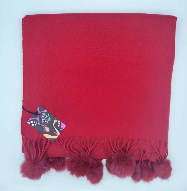 Bufanda Lisa Rojo the annies shop moda complemento bufanda suave rojo ribete felcos pompones lisa cómoda sintética