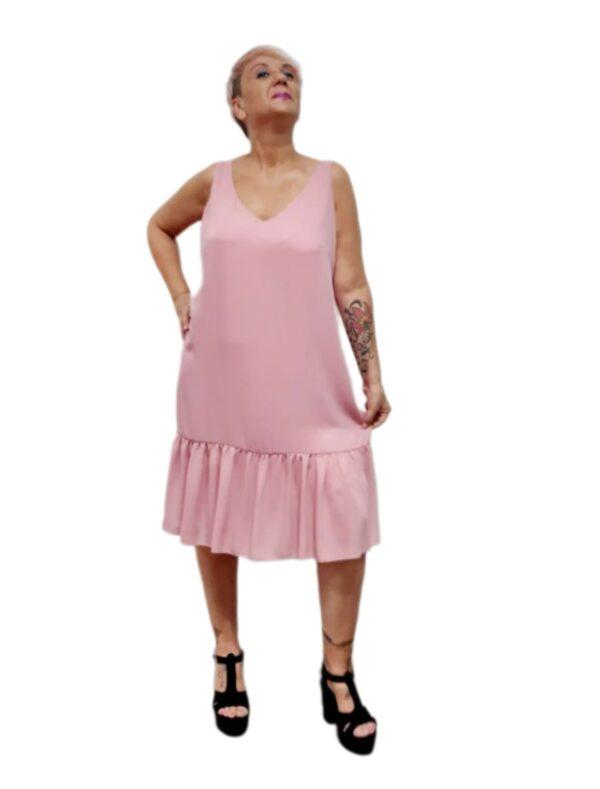 Vestido Rosa Lazo the annies shop moda estilo vestido midi rosa escote en v stirante efecto falda abajo lazo en la espalda descubierta original