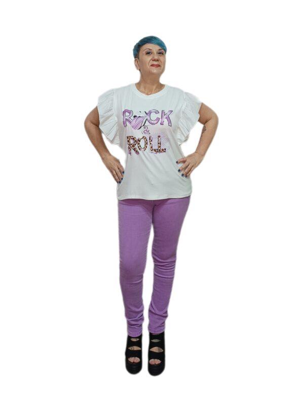 Camiseta Volante Rock and Roll the annies shop moda volante rock and roll leopardo lila basica manga corta primavera verano original